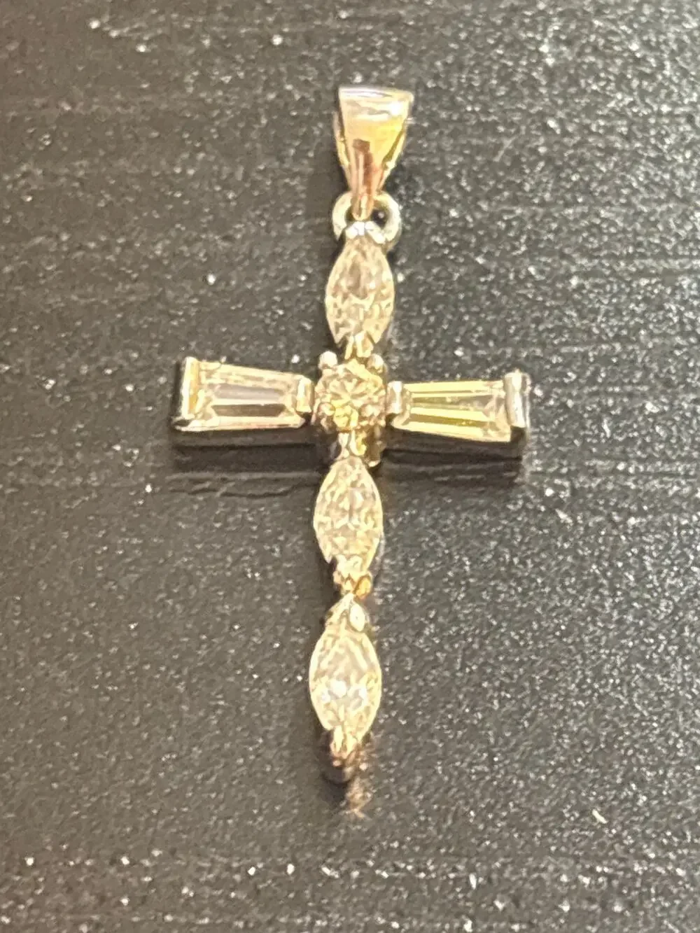 Vintage Rhinestone Cross Pendant Marquise Baguette